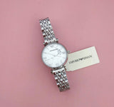 Emporio Armani Gianni T Bar White Marble Dial Silver Steel Strap Watch For Women - AR11170