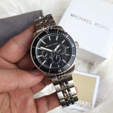 Michael Kors Cunningham Multifunction Black Dial Silver Steel Strap Watch For Men - MK7156