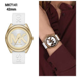 Michael Kors Janelle Three Hand Silver Dial White Rubber Strap Watch For Women - MK7141