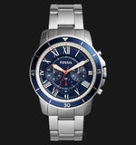 Fossil Grant Sport Chronograph Blue Dial Silver Steel Strap Watch for Men - FS5238