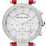 Michael Kors Parker Silver Dial Red Leather Strap Watch for Women - MK2278