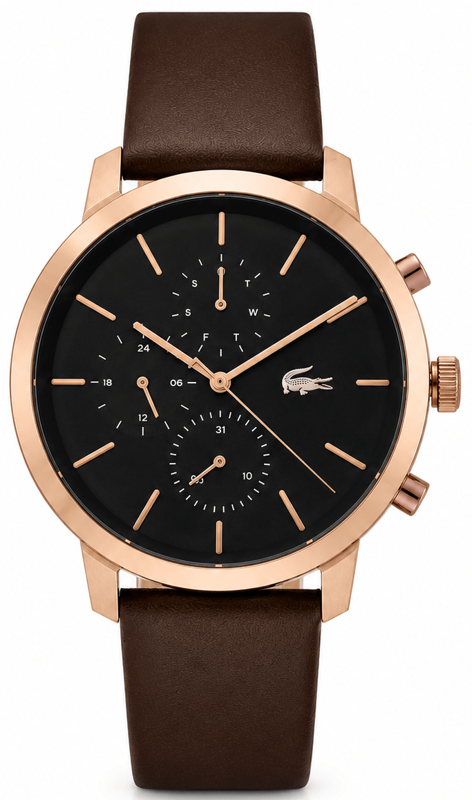 Lacoste Replay Chronograph Black Dial Brown Leather Strap Watch for Men - 2011257