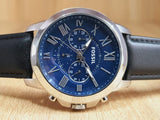 Fossil Grant Chronograph Blue Dial Black Leather Strap Watch for Men - FS4990