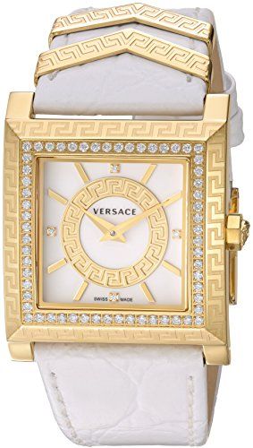 Versace DV25 Diamonds White Dial White Leather Strap Watch For Women - VQF060015