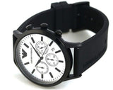 Emporio Armani Chronograph Quartz Silver Dial Black Rubber Strap Watch For Men - AR11048