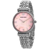 Emporio Armani Gianni T Bar Pink Mother of Pearl Dial Silver Steel Strap Watch For Women - AR1779