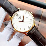 Tissot T Classic Tradition White Dial Brown Leather Strap Watch For Men - T063.610.36.037.00