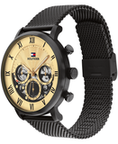 Tommy Hilfiger Legend Chronograph Gold Dial Black Mesh Bracelet Watch For Men - 1710568