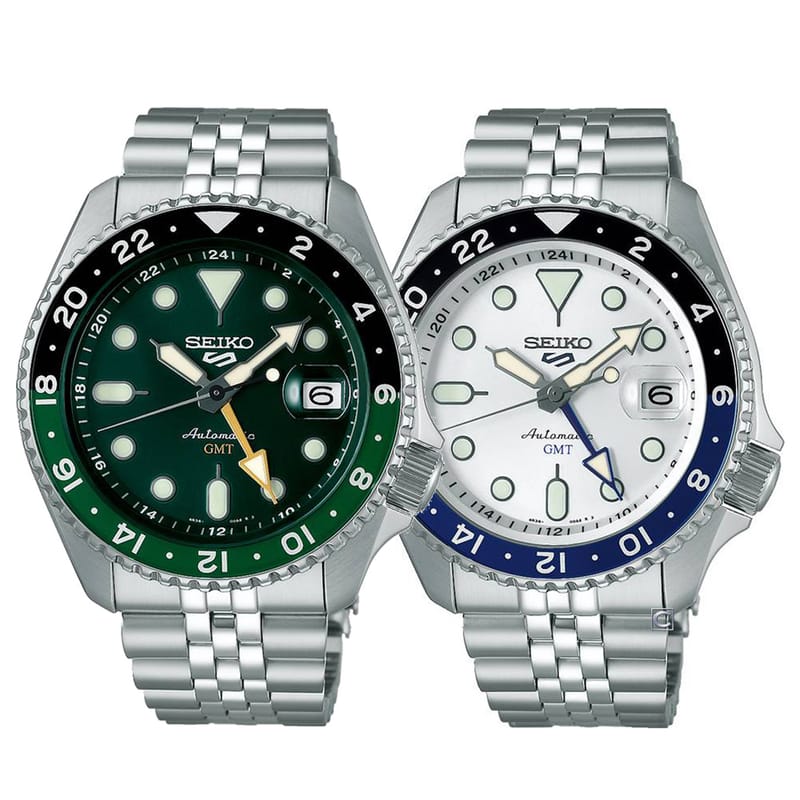 Seiko 5 Sports SKX GMT Automatic Green Dial Silver Steel Strap Watch For Men - SSK035K1