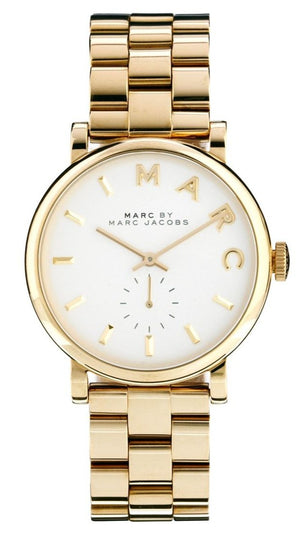 Marc Jacobs Baker White Dial Gold Steel Strap Watch for Women - MBM3243