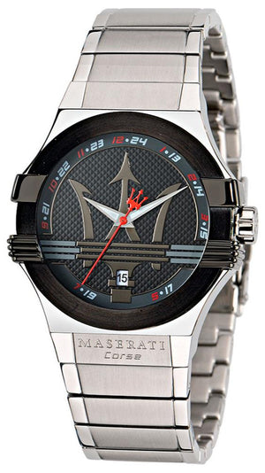 Maserati Potenza Black Dial Silver Steel Strap Watch For Men - R8853108001