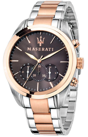 Maserati Traguardo Chronograph Brown Dial Two Tone Steel Strap Men's Watch - R8873612003