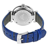 Emporio Armani Gianni T Bar Quartz Crystals Silver Dial Blue Leather Strap Watch For Women - AR11344