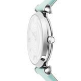 Emporio Armani Gianni T Bar Analog Crystals Silver Dial Blue Leather Strap Watch For Women - AR11443