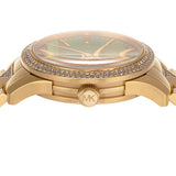 Michael Kors Runway Three Hand Green Dial Gold Steel Strap Watch For Women - MK7390