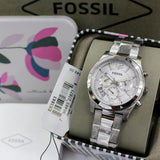 Fossil Boyfriend Multifunction Silver Dial Silver Steel Strap Watch for Women - ES3883