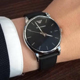 Emporio Armani Classic Quartz Black Dial Black Leather Strap Watch For Men - AR1692