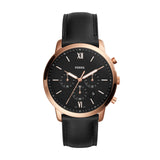 Fossil Neutra Chronograph Black Dial Black Leather Strap Watch for Men - FS5381