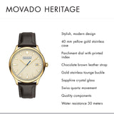 Movado Heritage Calendoplan Beige Dial Brown Leather Strap Watch for Men - 3650003