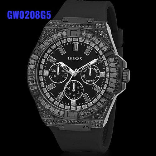 Guess Zeus Multifunction Crystals Black Dial Black Silicone Strap Watch For Men - GW0208G5