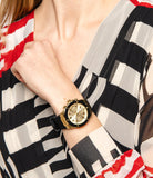 Guess Athena Gold Dial Black Rubber Strap Watch For Women - GW0030L2