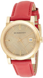 Burberry The City Gold Dial Red Leather Strap Watch for Women - BU9140