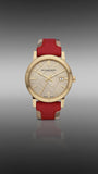 Burberry The City Gold Dial Orange Leather Strap Watch for Women - BU9017