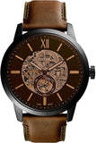 Fossil Townsman Automatic Skeleton Black Dial Brown Leather Strap Watch for Men - ME3181