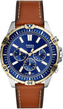 Fossil Garrett Chronograph Blue Dial Brown Leather Strap Watch for Men - FS5625