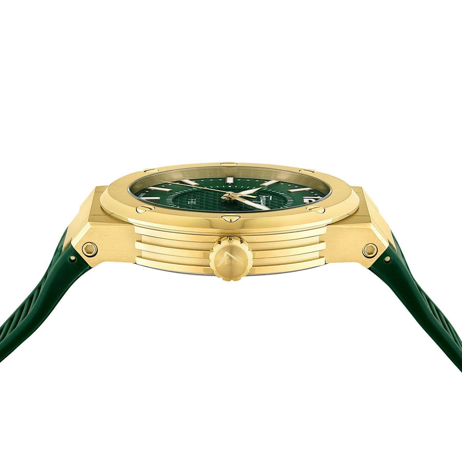 Salvatore Ferragamo F-80 Classic Green Dial Green Rubber Strap Watch for Men - SFHY02022