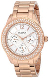 Bulova Crystal Silver Dial Rose Gold Steel Strap Watch for Women - 97N101