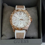 Guess Swirl Quartz Silver Dial White Rubber Strap Watch For Women - W1096l2