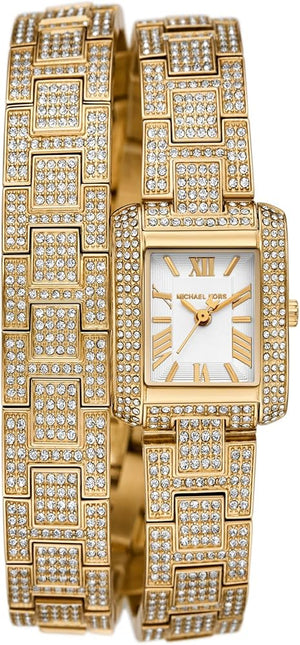 Michael Kors Emery Analog Crystals White Dial Gold Steel Strap Watch for Women - MK4835