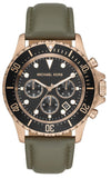 Michael Kors Everest Analog Black Dial Green Leather Strap Watch For Men - MK9090