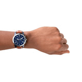 Fossil Grant Chronograph Blue Dial Brown Leather Strap Watch for Men - FS5151