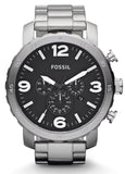 Fossil Nate Chronograph Black Dial Silver Steel Strap Watch for Men - JR1353