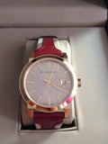 Burberry Heritage Nova Gold Dial Haymarket Red Leather Strap Watch for Women - BU9111