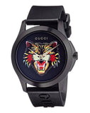 Gucci G Timeless Cat Motif Black Dial Black Leather Strap Unisex Watch - YA1264021