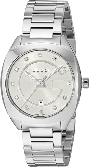 Gucci G Frame Quartz Diamonds Silver Dial Silver Steel Strap Watch For Women - YA142504