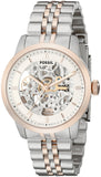 Fossil Townsman Automatic Skeleton White Dial Two Tone Steel Strap Watch for Men - ME3075