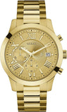 Guess Atlas Chronograph Gold Dial Gold Steel Strap Watch For Men - W0668G4