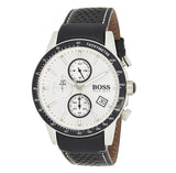 Hugo Boss Rafale Chronograph Quartz Silver Dial Black Leather Strap Watch For Men - 1513403