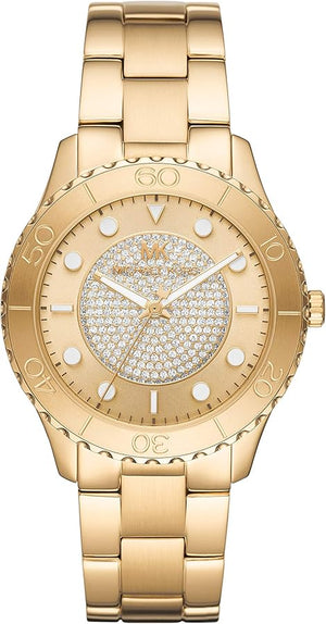 Michael Kors Runway Three-Hand Gold Dial Gold Steel Strap Watch For Women - MK6911