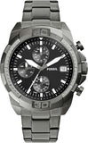 Fossil Bronson Chronograph Black Dial Grey Steel Strap Watch for Men - FS5852