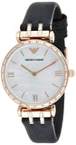 Emporio Armani Gianni T-Bar Mother of Pearl Dial Black Leather Strap Watch For Women - AR11295