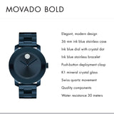 Movado Bold Blue Dial Blue Steel Strap Watch For Women - 3600388