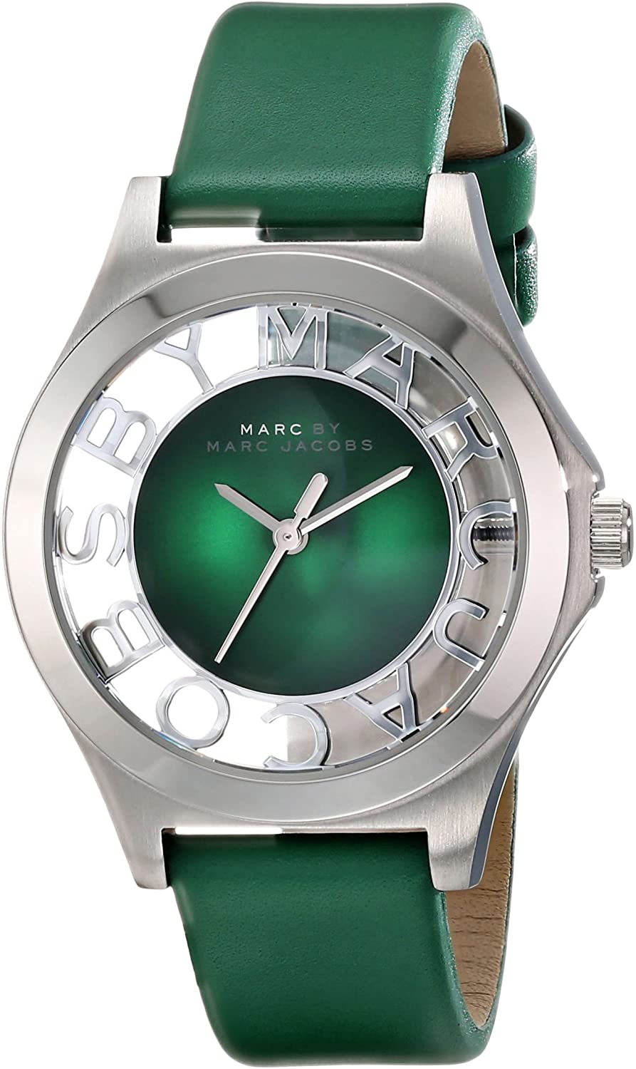 Marc Jacobs Henry Skeleton Green Dial Green Leather Strap Watch for Women - MBM1336
