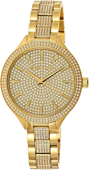 Michael Kors Slim Runway Crystals Gold Dial Gold Steel Strap Watch for Women - MK3632