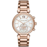 Michael Kors Sawyer Mother of Pearl White Dial Rose Gold Steel Strap Watch for Women - MK6282