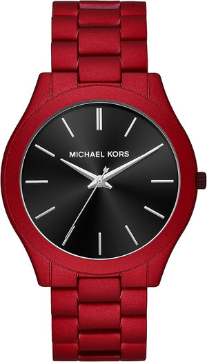 Michael Kors Slim Runway Quartz Black Dial Red Steel Strap Watch for Men - MK8712